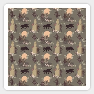 A cat, a statue and moths in dark muted autumn colors Sticker